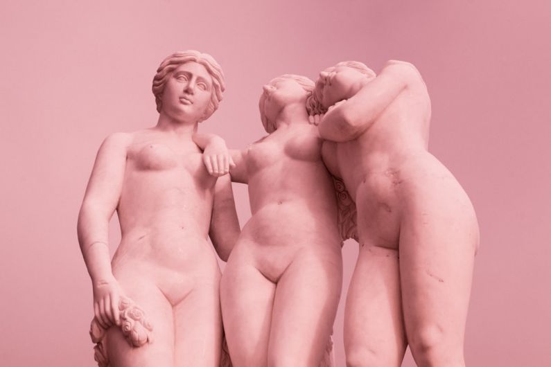 Sculptures - 2 naked women ceramic figurine