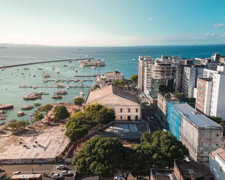 Salvador - aerial view of city buildings near body of water during daytime